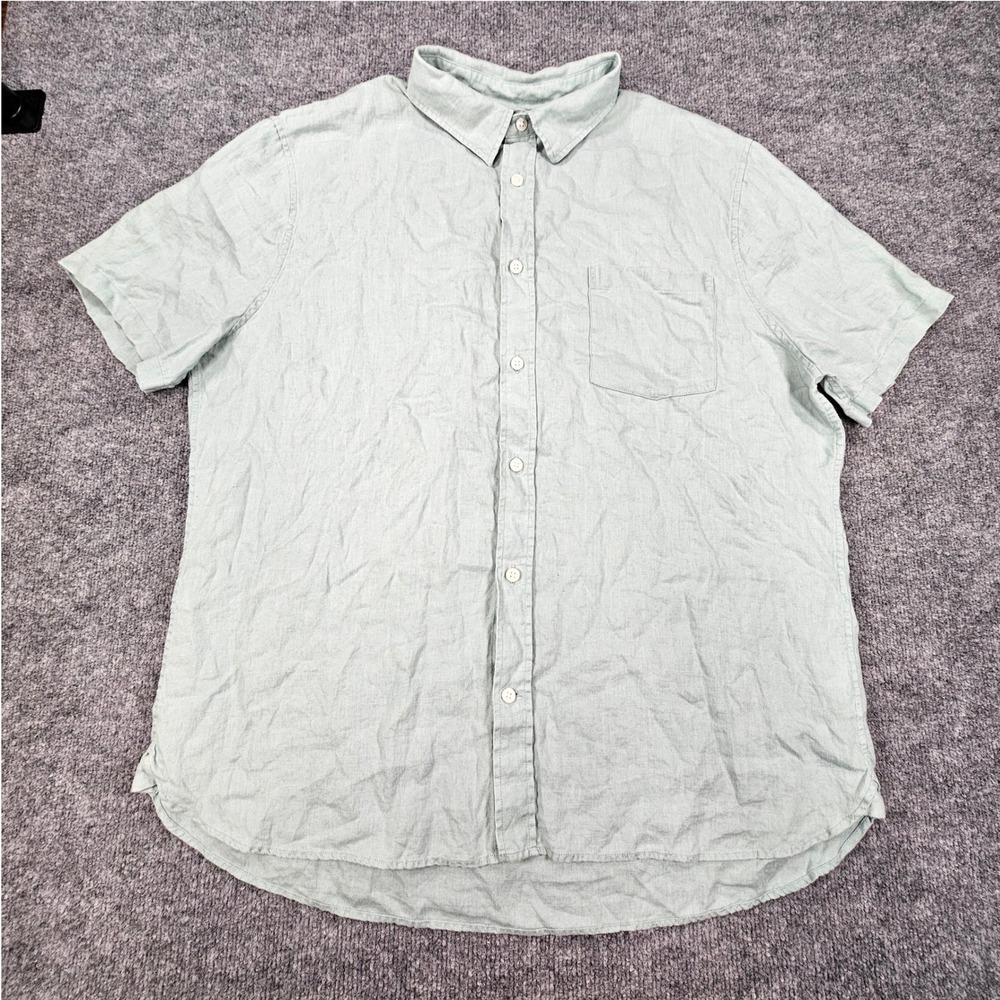 Vince Classic Fit Linen Shirt Mens XL Short Sleeve Button Down Sage Green Camp
